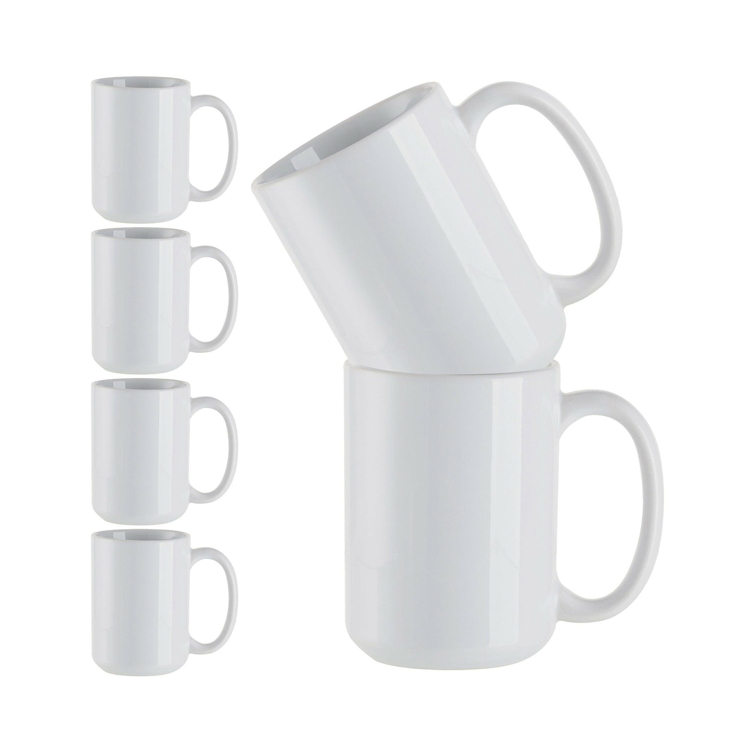 15oz White Ceramic Sublimation Mugs - 6 Pack.