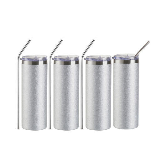Craft Express 4 Pack 20 oz Silver Glitter Stainless Steel Tumbler