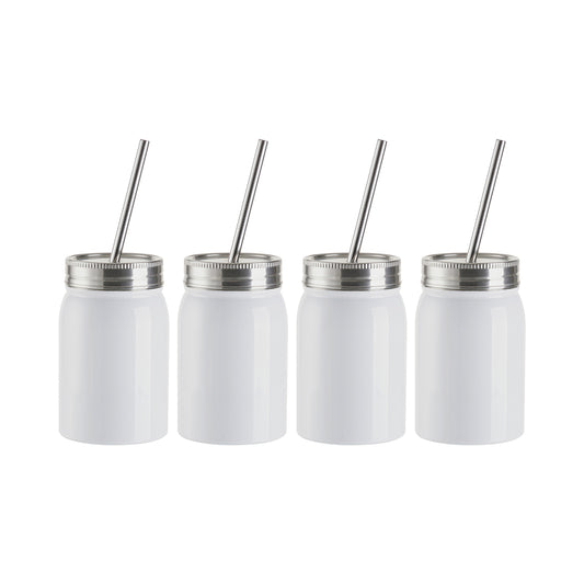 Craft Express 4 Pack 17 oz Lidded Stainless Steel Sublimation Mason Jars with Straws