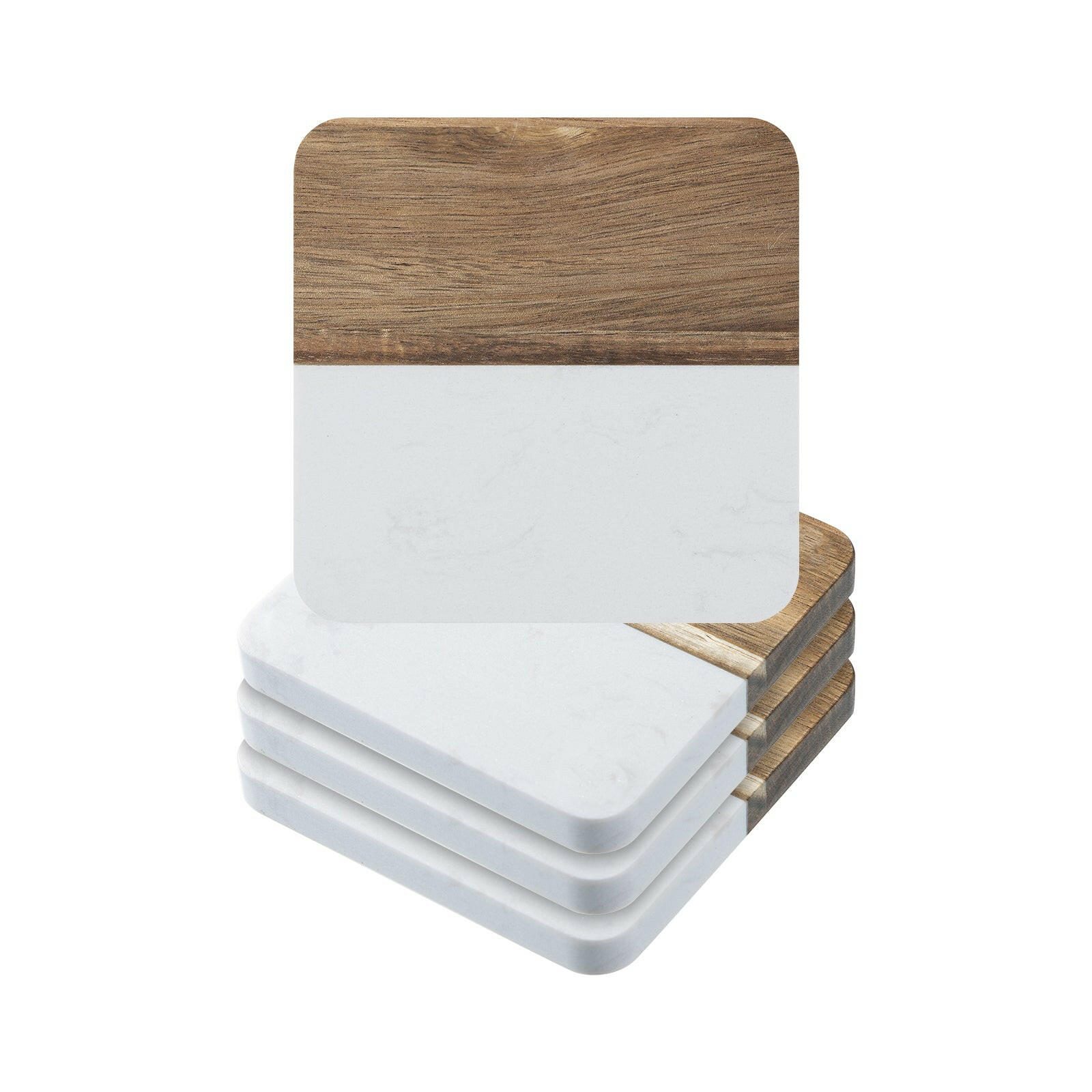 Engravable Square Marble Wood Coasters - 4 Pack.