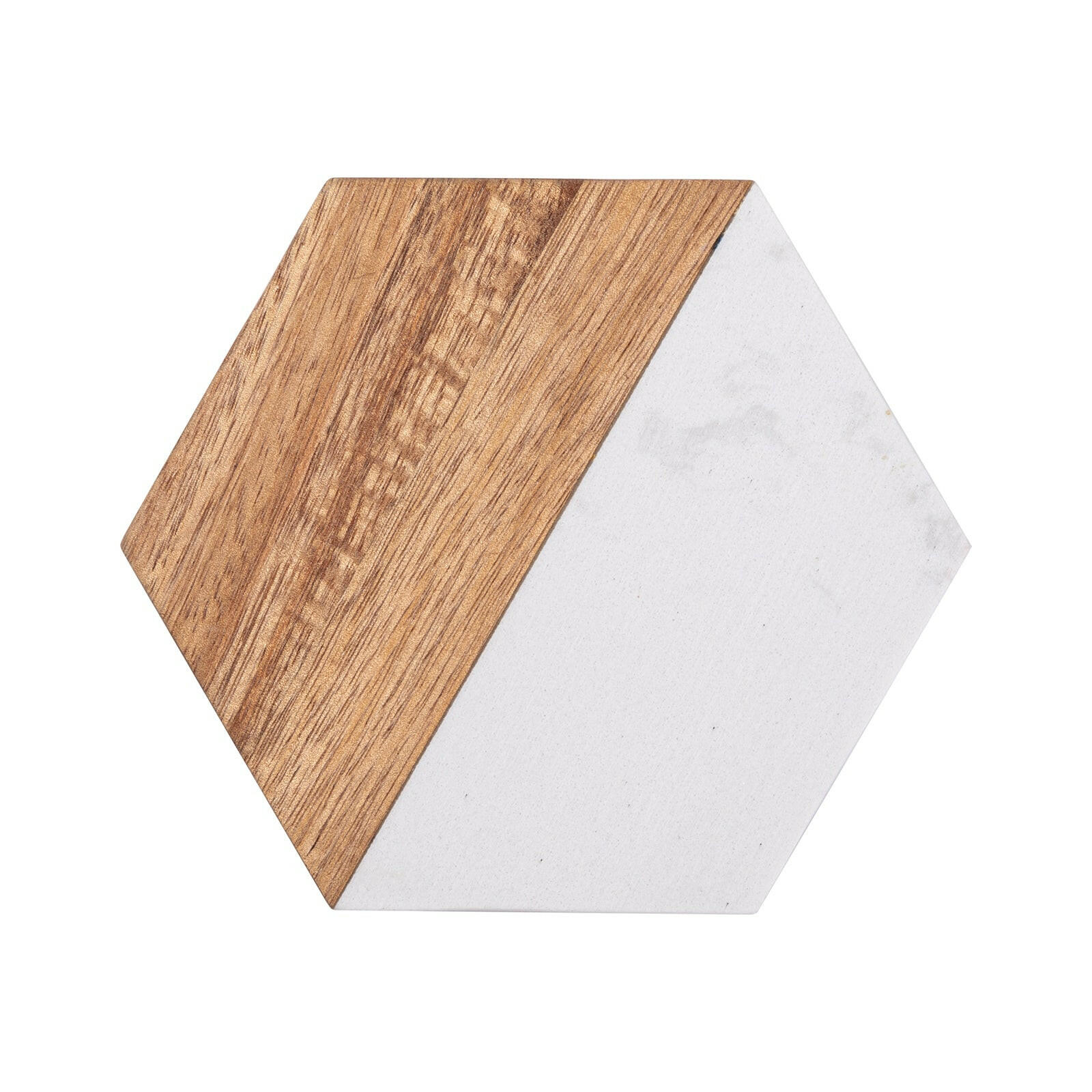 Engravable Hexagonal Marble Wood Coasters - 4 Pack.