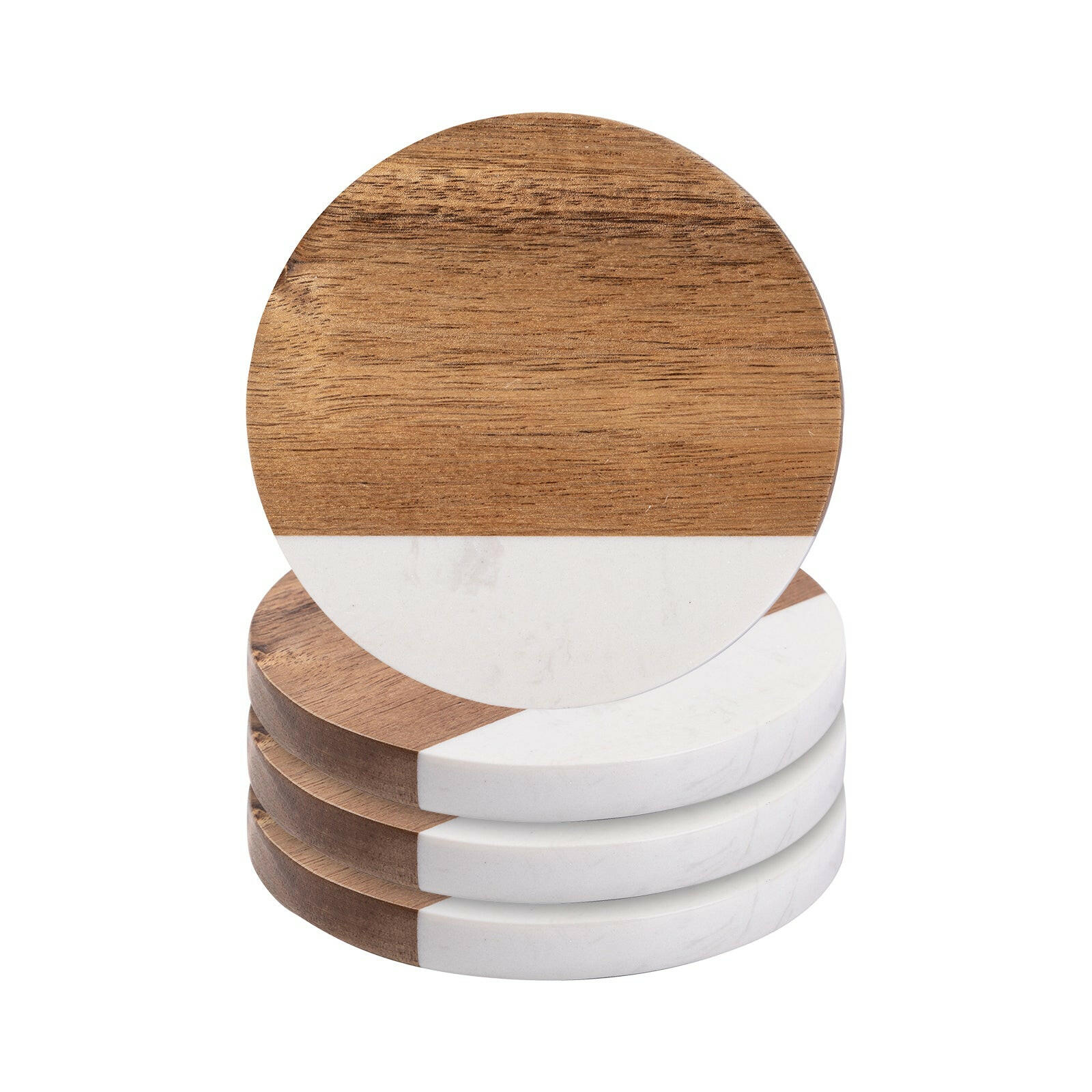 Engravable Round Marble Wood Coasters - 4 Pack.
